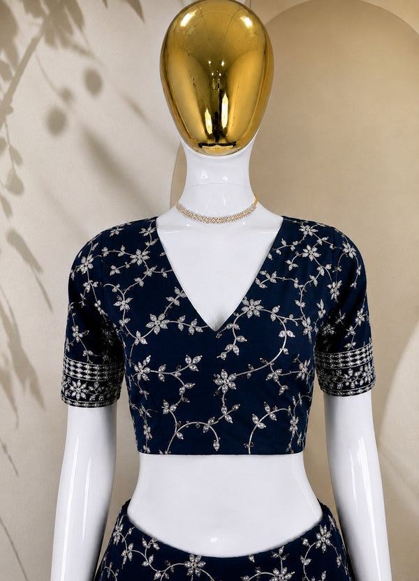Navy Blue Embroidered Lehenga Choli ClothsVilla