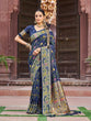 Load image into Gallery viewer, Navy Blue Exquisite Banarasi Jacquard Art Silk Saree with Matching Border Blouse – Perfect for Weddings ClothsVilla