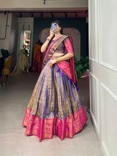 Load image into Gallery viewer, Navy Blue Exquisite Kanjivaram Silk Lehenga Choli with Zari Weaving ClothsVilla