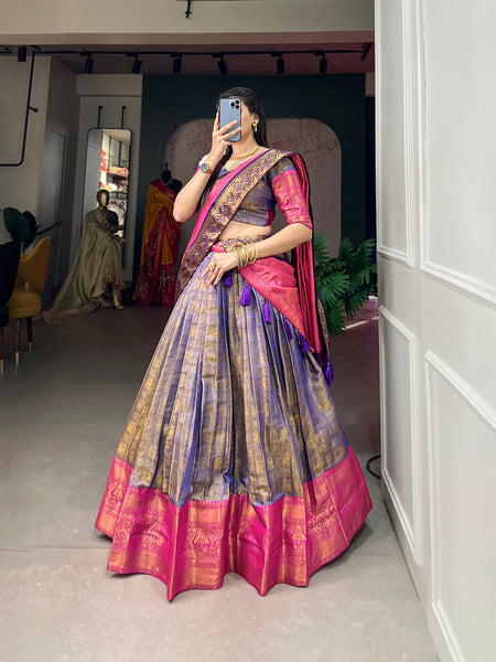 Kanjivaram Silk Lehenga Choli With Blouse And Embroidery Dupatta at Rs 2399  | सिल्क लहंगा - Prathmesh Enterprises, Mumbai | ID: 26133599291