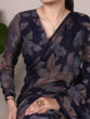 Load image into Gallery viewer, Navy Blue Floral Lurex Brasso Saree with Unstitched Blouse – Elegant Viscose Brasso Work ClothsVilla