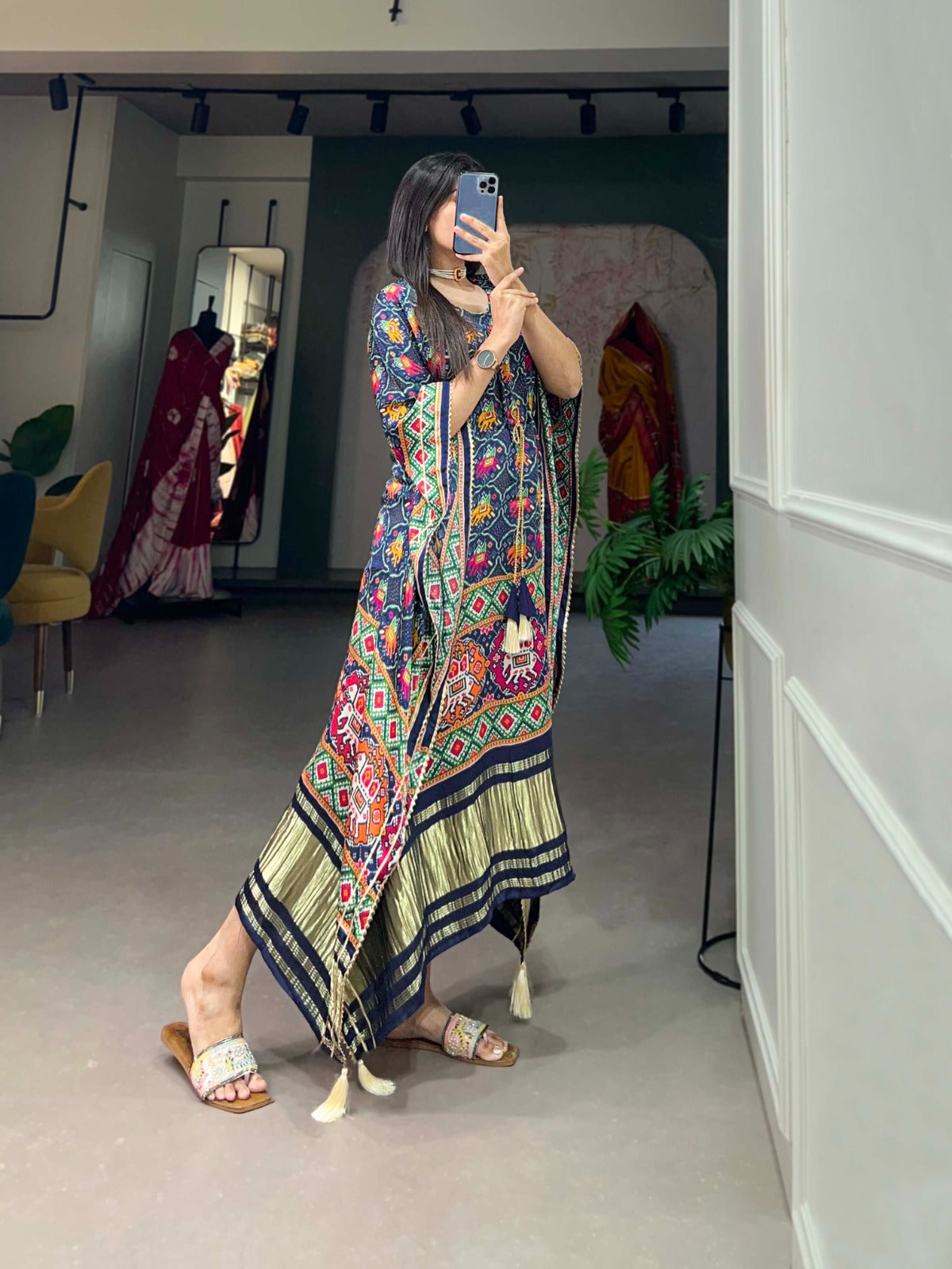 Navy Blue Gaji Silk Kaftan - Effortless Elegance for Every Occasion ClothsVilla