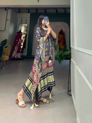 Navy Blue Gaji Silk Kaftan - Effortless Elegance for Every Occasion ClothsVilla