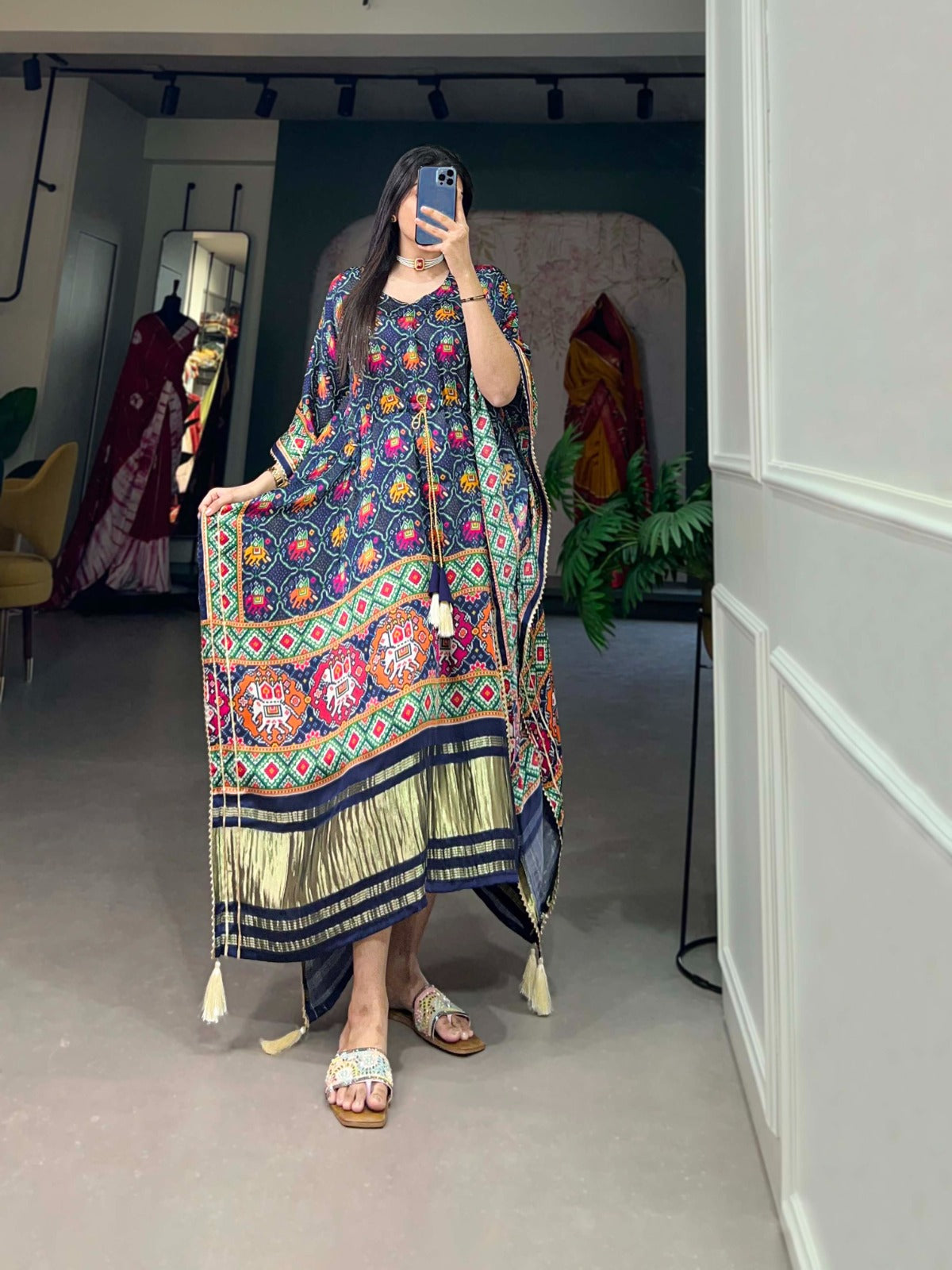 Navy Blue Gaji Silk Kaftan - Effortless Elegance for Every Occasion ClothsVilla