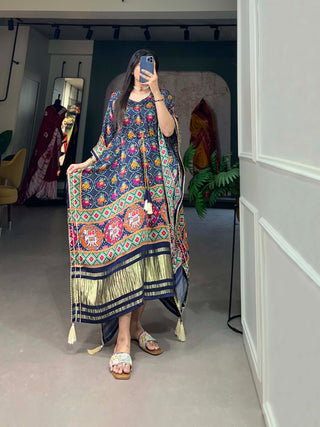 Navy Blue Gaji Silk Kaftan - Effortless Elegance for Every Occasion ClothsVilla