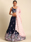 Navy blue Georgette Sequin-Thread embroidery Semi-Stitched Lehenga choli Clothsvilla