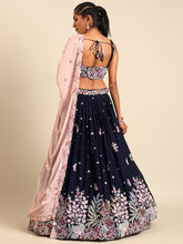 Load image into Gallery viewer, Navy blue Georgette Sequin-Thread embroidery Semi-Stitched Lehenga choli Clothsvilla