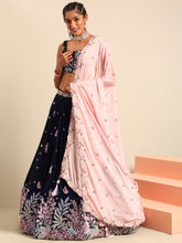 Load image into Gallery viewer, Navy blue Georgette Sequin-Thread embroidery Semi-Stitched Lehenga choli Clothsvilla