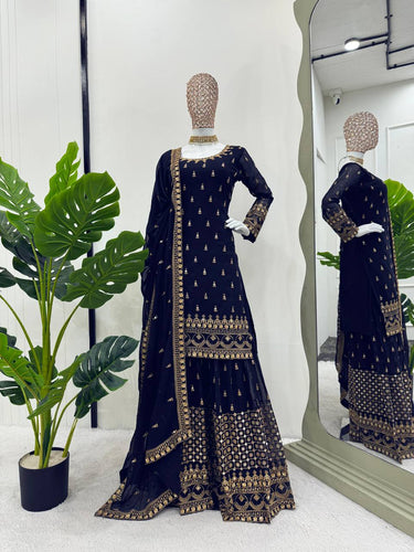 Navy Blue Glamorous Faux Georgette Plazo Set with Dupatta Clothsvilla