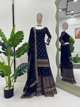 Navy Blue Glamorous Faux Georgette Plazo Set with Dupatta Clothsvilla