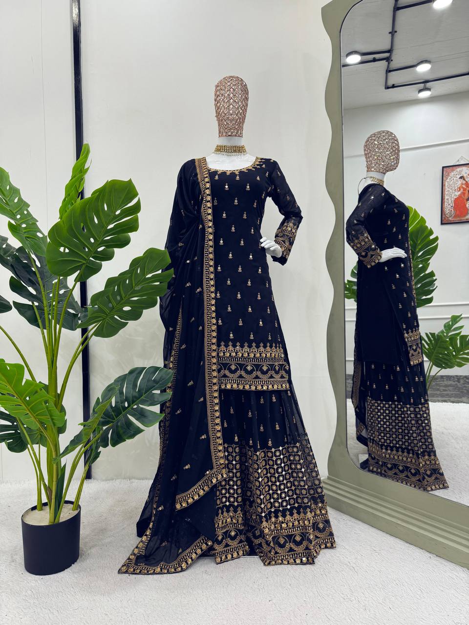 Navy Blue Glamorous Faux Georgette Plazo Set with Dupatta Clothsvilla