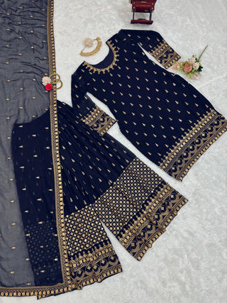 Navy Blue Glamorous Faux Georgette Plazo Set with Dupatta Clothsvilla