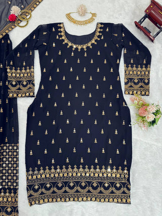 Navy Blue Glamorous Faux Georgette Plazo Set with Dupatta Clothsvilla