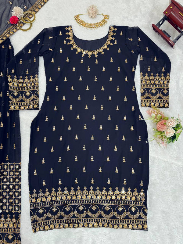 Navy Blue Glamorous Faux Georgette Plazo Set with Dupatta Clothsvilla