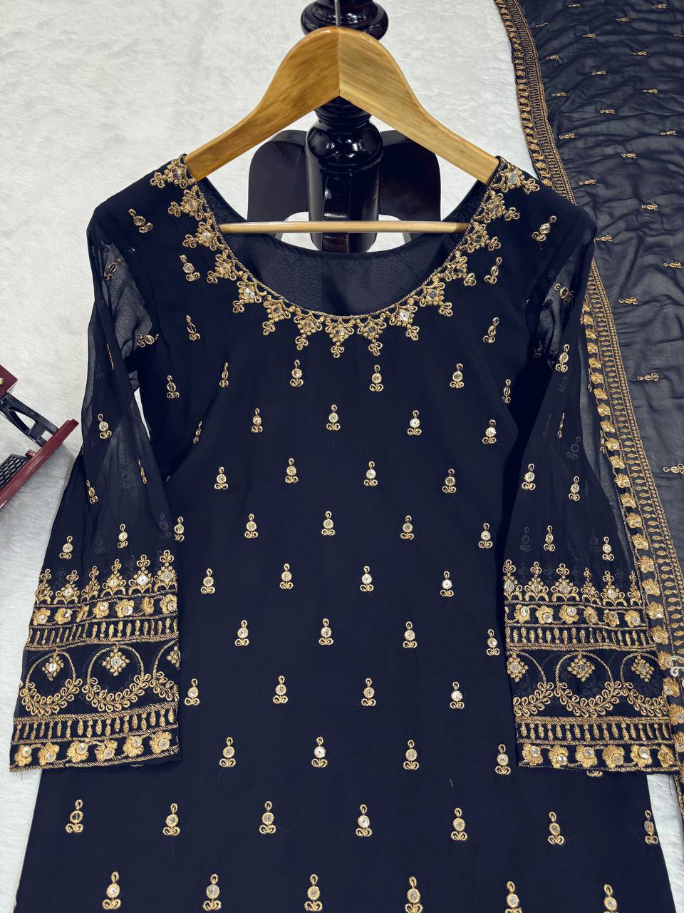 Navy Blue Glamorous Faux Georgette Plazo Set with Dupatta Clothsvilla