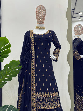 Navy Blue Glamorous Faux Georgette Plazo Set with Dupatta Clothsvilla