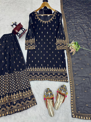 Navy Blue Glamorous Faux Georgette Plazo Set with Dupatta Clothsvilla