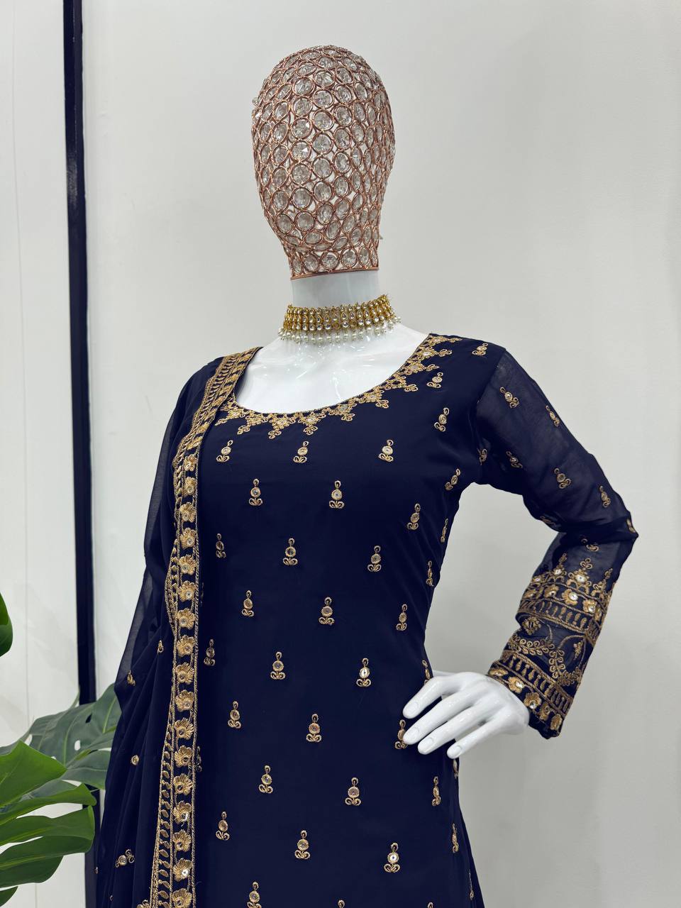 Navy Blue Glamorous Faux Georgette Plazo Set with Dupatta Clothsvilla