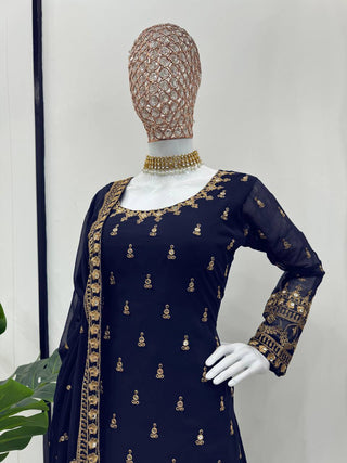 Navy Blue Glamorous Faux Georgette Plazo Set with Dupatta Clothsvilla