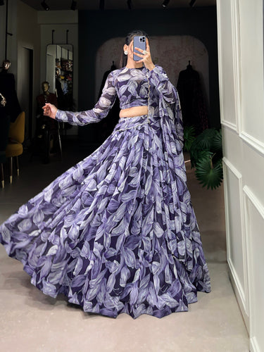 Navy Blue Glamorous Grace Tabby Silk Lehenga Set with Hotfix Detailing