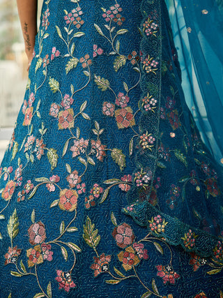 Navy Blue Gorgeous Net Lehenga Choli Set with Heavy Sequins and Thread Embroidery ClothsVilla