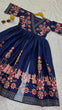 Load image into Gallery viewer, Navy Blue Heavy Cotton Slub Silk Dress with Digital Print Work ClothsVilla