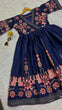 Load image into Gallery viewer, Navy Blue Heavy Cotton Slub Silk Dress with Digital Print Work ClothsVilla