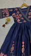 Load image into Gallery viewer, Navy Blue Heavy Cotton Slub Silk Dress with Digital Print Work ClothsVilla