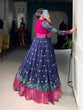 Load image into Gallery viewer, Navy Blue Kalamkari Printed Poly Cotton Gown with Zari Weaving Koti Set ClothsVilla