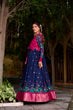Load image into Gallery viewer, Navy Blue Kalamkari Printed Poly Cotton Gown with Zari Weaving Koti Set ClothsVilla