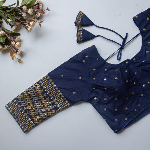 Navy Blue Kashish Silk Blouse with Beautiful Embroidery and Sequined Touch ClothsVilla Main image