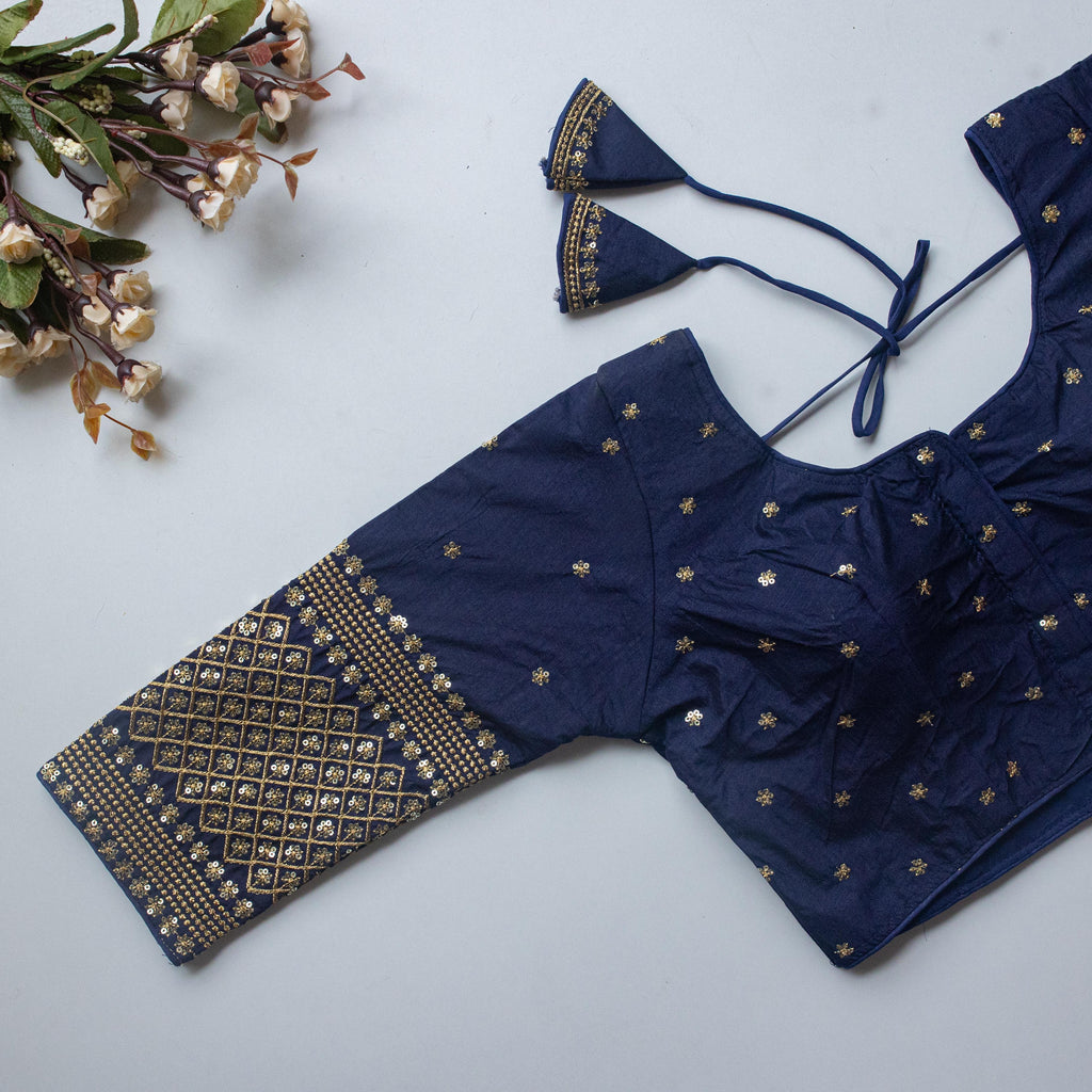 Navy Blue Kashish Silk Blouse with Beautiful Embroidery and Sequined Touch ClothsVilla