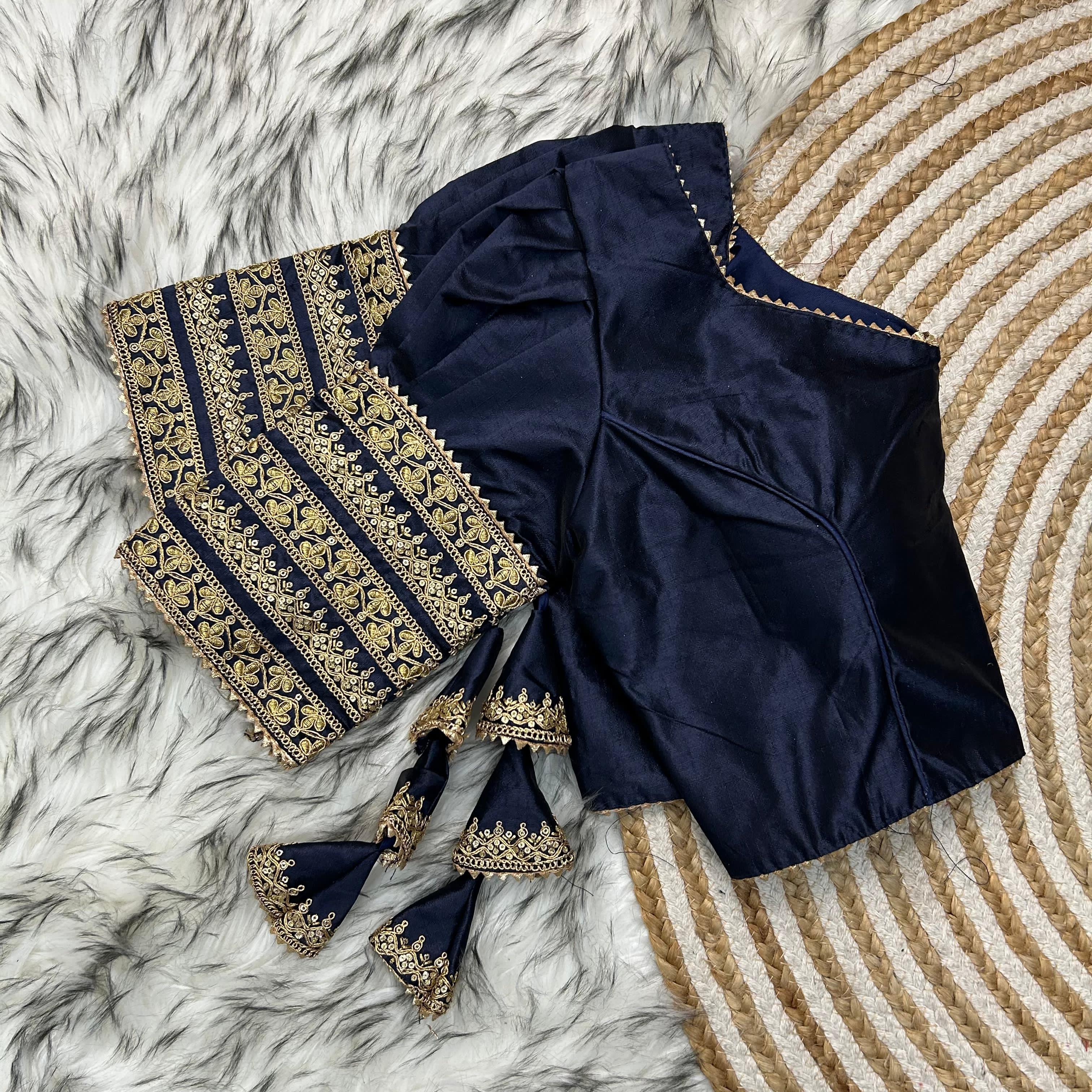 Navy Blue Kilmora Silk Blouse with Handcrafted Embroidery and Sequence Accents Secondary image