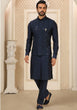 Load image into Gallery viewer, Navy Blue Kurta Pant Set With Jacket ClothsVilla