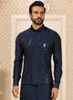 Load image into Gallery viewer, Navy Blue Kurta Pant Set With Jacket ClothsVilla