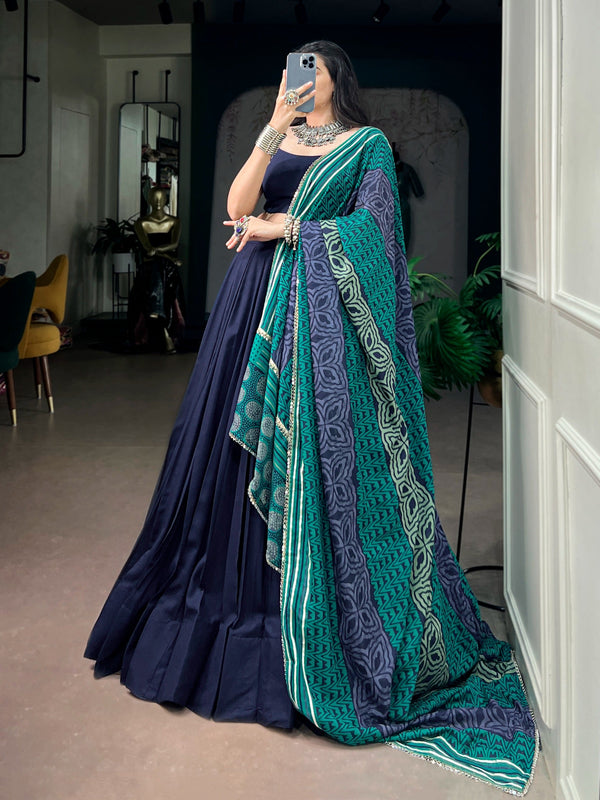 Navy Blue Lehenga Choli with Mirror Work ClothsVilla