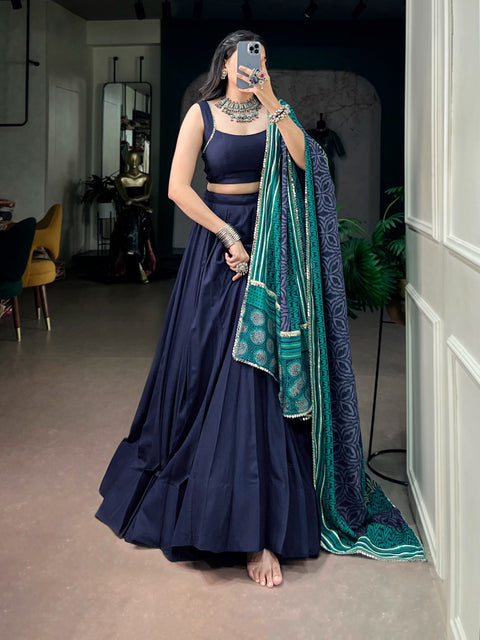 Navy Blue Lehenga Choli with Mirror Work ClothsVilla Main image