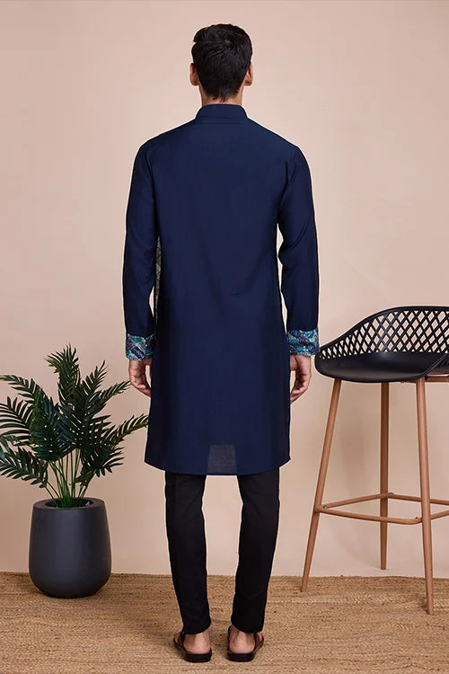 Navy Blue Men's Designer Kurta - Latest Festival Collection ClothsVilla