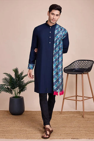 Navy Blue Men's Designer Kurta - Latest Festival Collection ClothsVilla