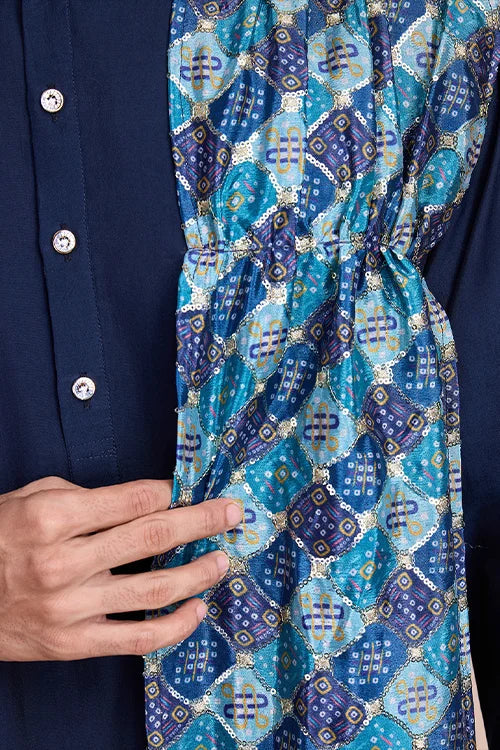 Navy Blue Men's Designer Kurta - Latest Festival Collection ClothsVilla