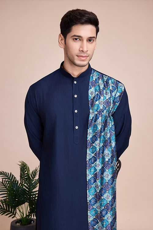 Navy Blue Men's Designer Kurta - Latest Festival Collection ClothsVilla