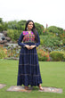 Load image into Gallery viewer, Navy Blue Navratri Special 14 Kg Reyon Gown with Kutchi Gamthi &amp; Mirror Hand Work – 4-Layer Frill, 10+ Meter Flair ClothsVilla
