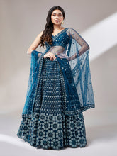 Load image into Gallery viewer, Navy Blue Net heavy Sequinse embroidery Semi-Stitched Lehenga choli &amp; Dupatta Clothsvilla