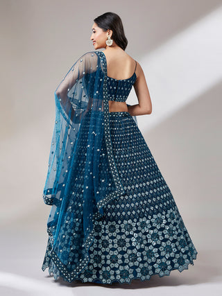 Navy Blue Net heavy Sequinse embroidery Semi-Stitched Lehenga choli & Dupatta Clothsvilla