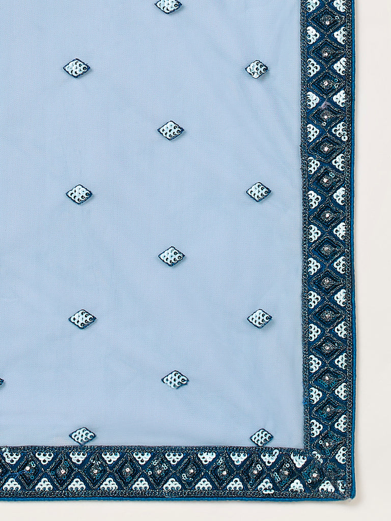 Navy Blue Net heavy Sequinse embroidery Semi-Stitched Lehenga choli & Dupatta Clothsvilla