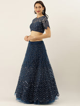 Load image into Gallery viewer, Navy Blue Net Semi Stitched Coding, Sequins and Mirror work Lehenga Choli ClothsVilla