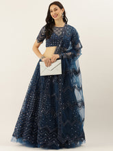 Load image into Gallery viewer, Navy Blue Net Semi Stitched Coding, Sequins and Mirror work Lehenga Choli ClothsVilla