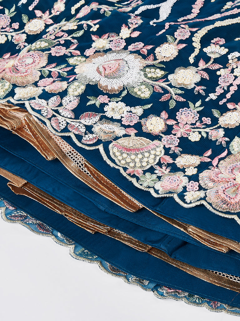 Navy blue Net Sequins and thread embroidery Semi-Stitched Lehenga choli & Dupatta ClothsVilla