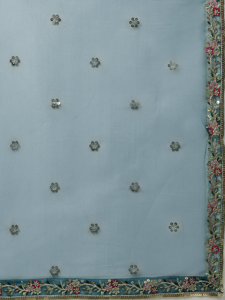 Navy Blue Net Sequinse Work Semi-Stitched Lehenga & Unstitched Blouse, Dupatta Clothsvilla