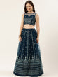 Load image into Gallery viewer, Navy Blue Net Sequinse Work Semi-Stitched Lehenga &amp; Unstitched Blouse, Dupatta Clothsvilla